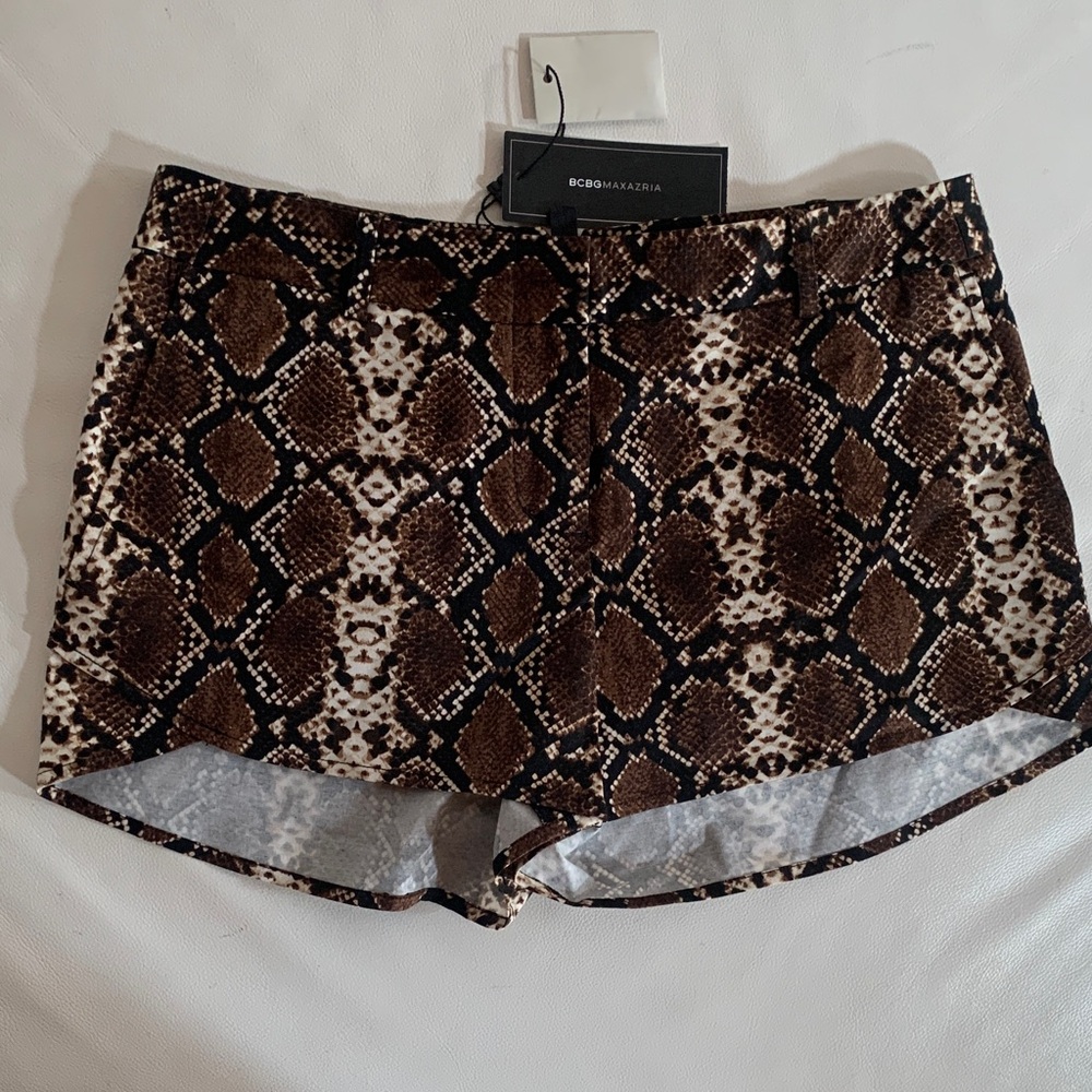 BCBGMaxAzria High Waist Animal Print Shorts - Black and Tan